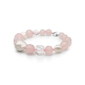 Bratara cu perle naturale, cuart roz, rock crystals si argint DiAmanti 252-08B-G